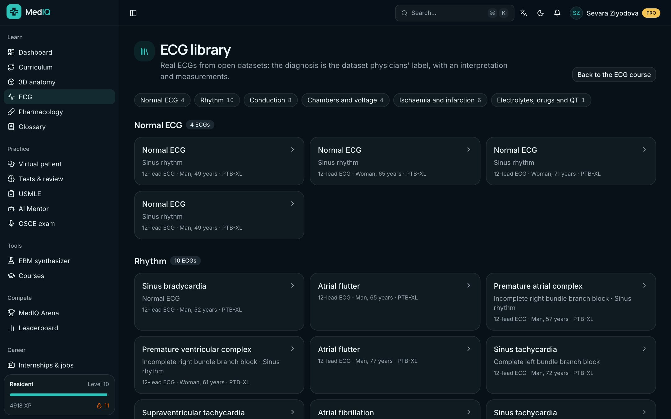 ECG library: a screen of the MedIQ ECG course