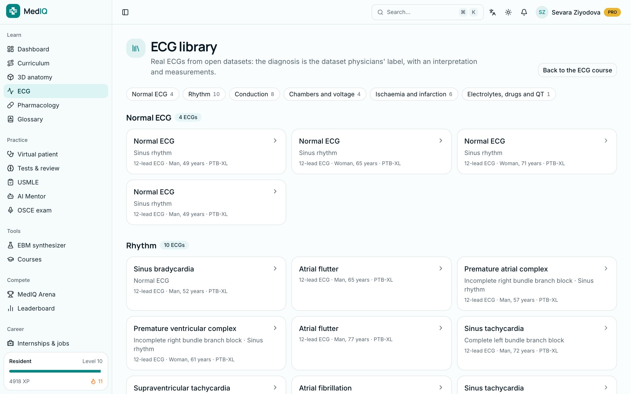 ECG library: a screen of the MedIQ ECG course