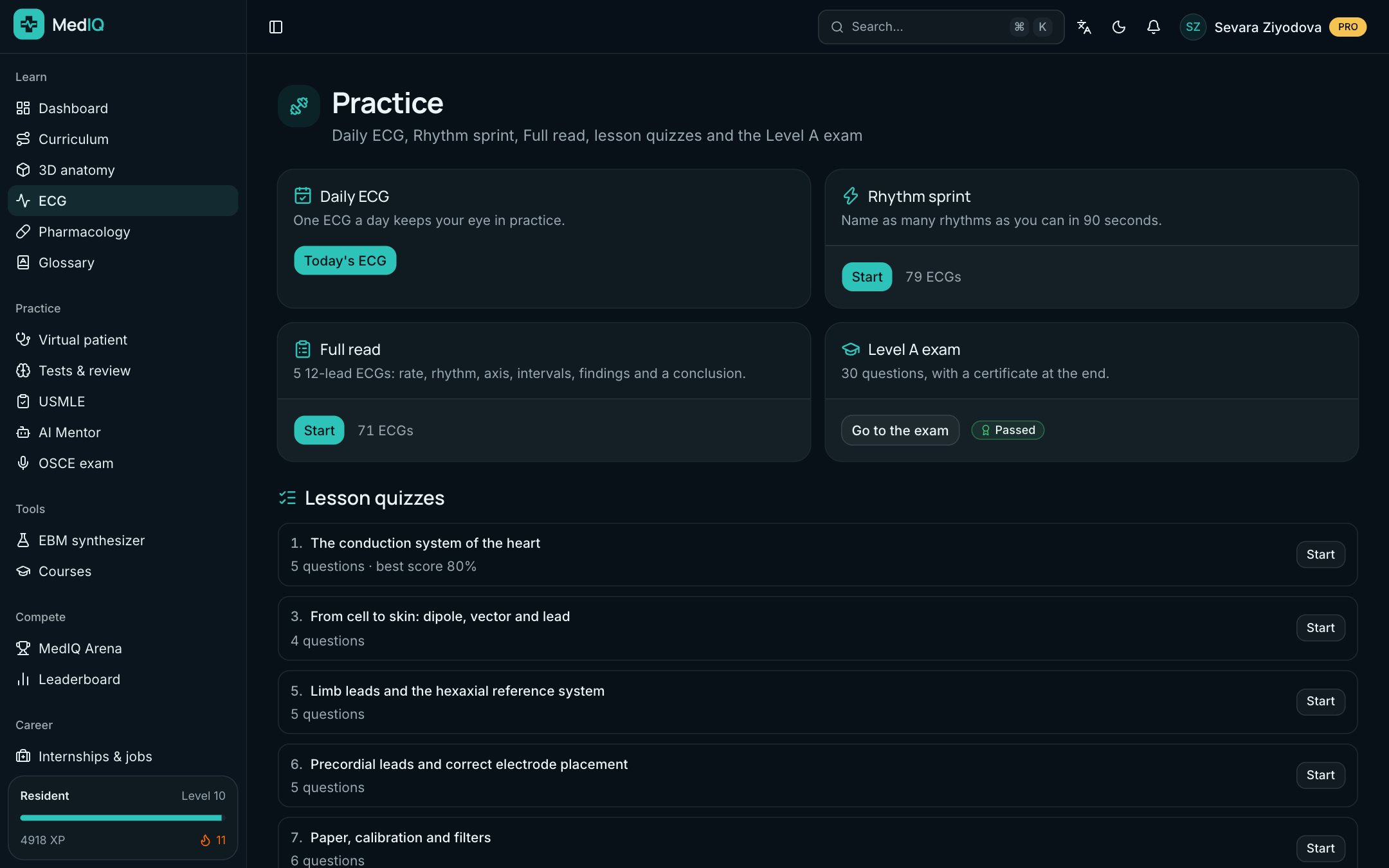 Practice and certificate: a screen of the MedIQ ECG course