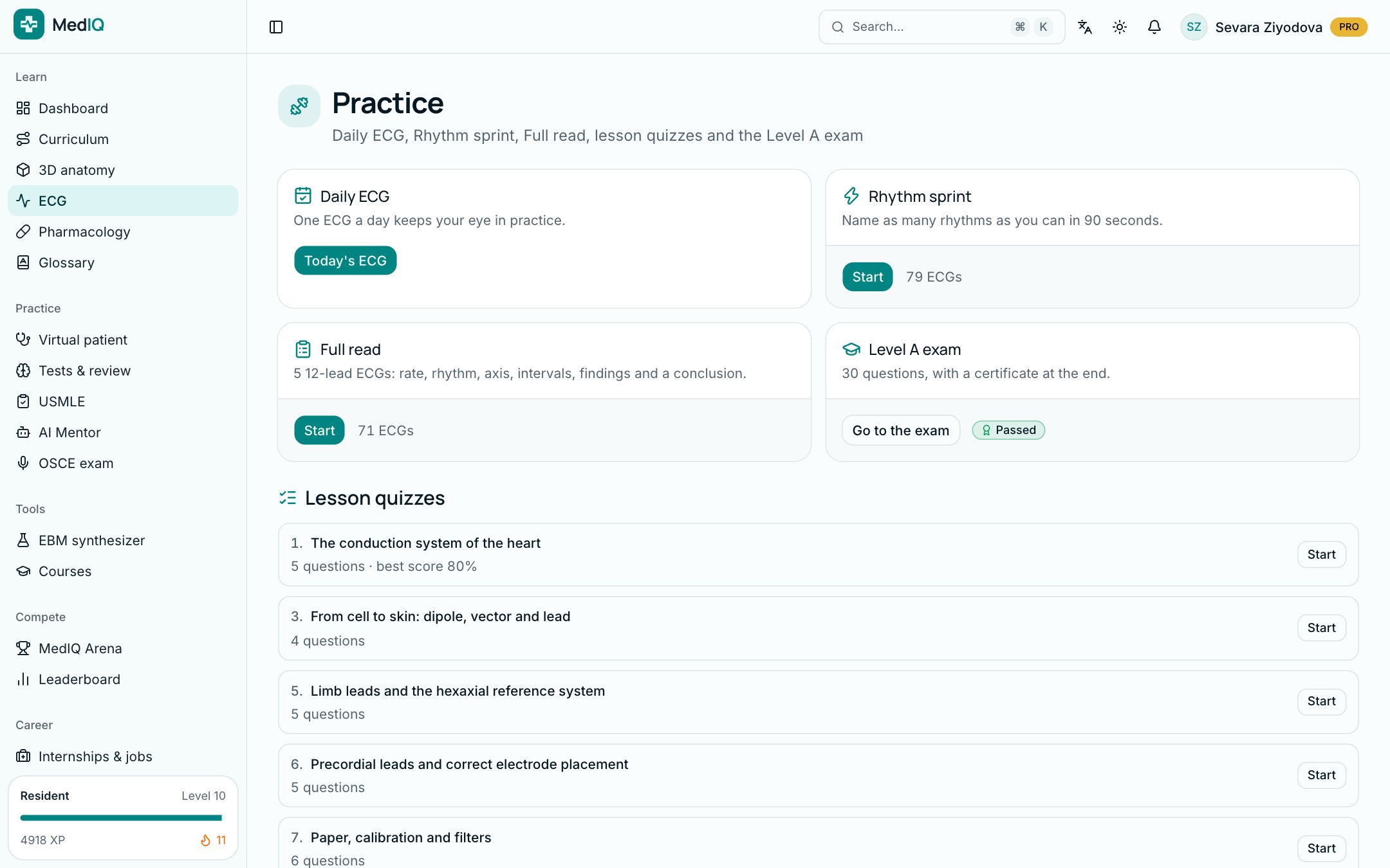 Practice and certificate: a screen of the MedIQ ECG course