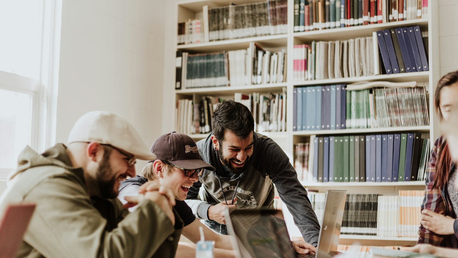 Students studying together in a library
