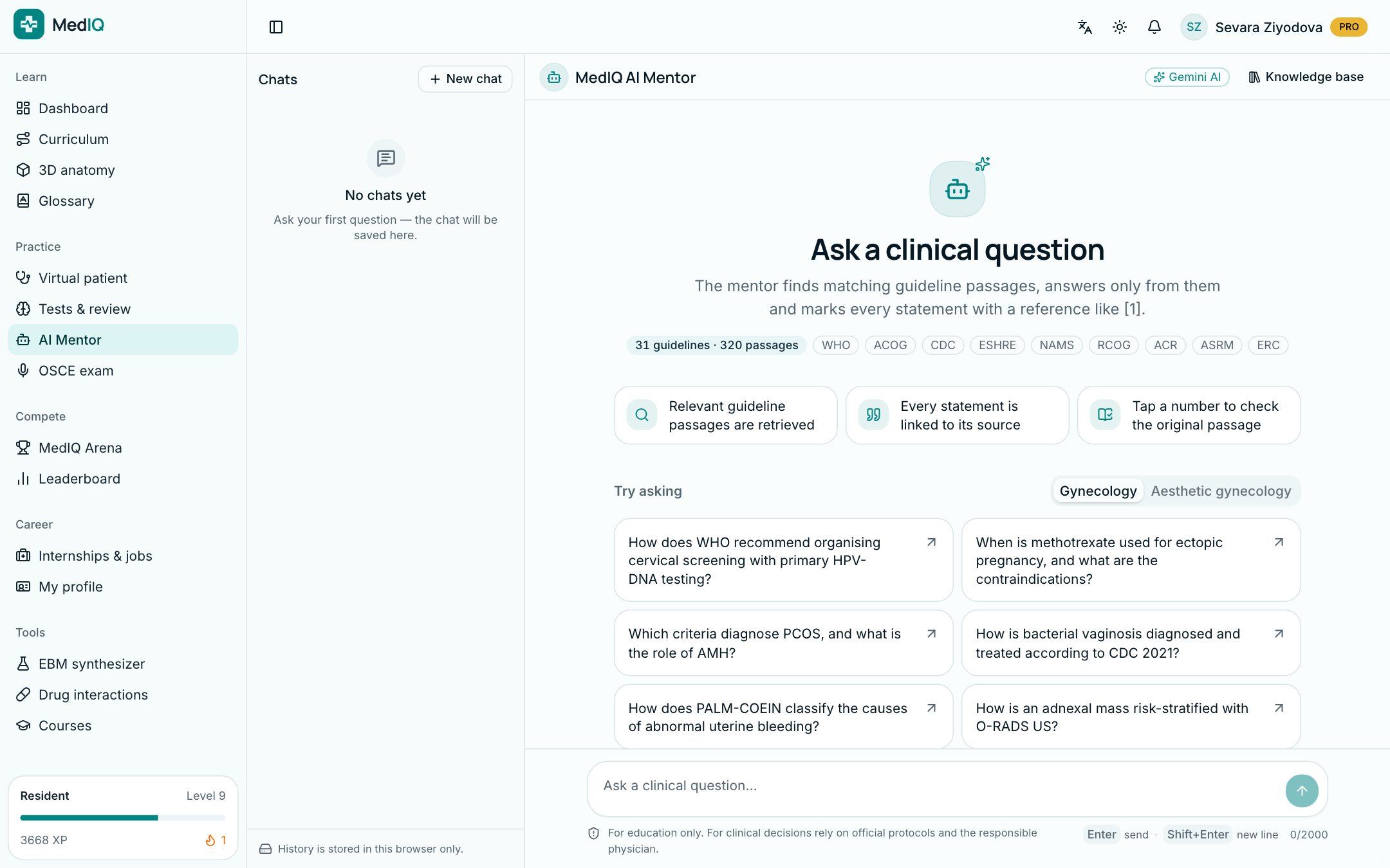 MedIQ app screen: Sourced answers, from clinical guidelines